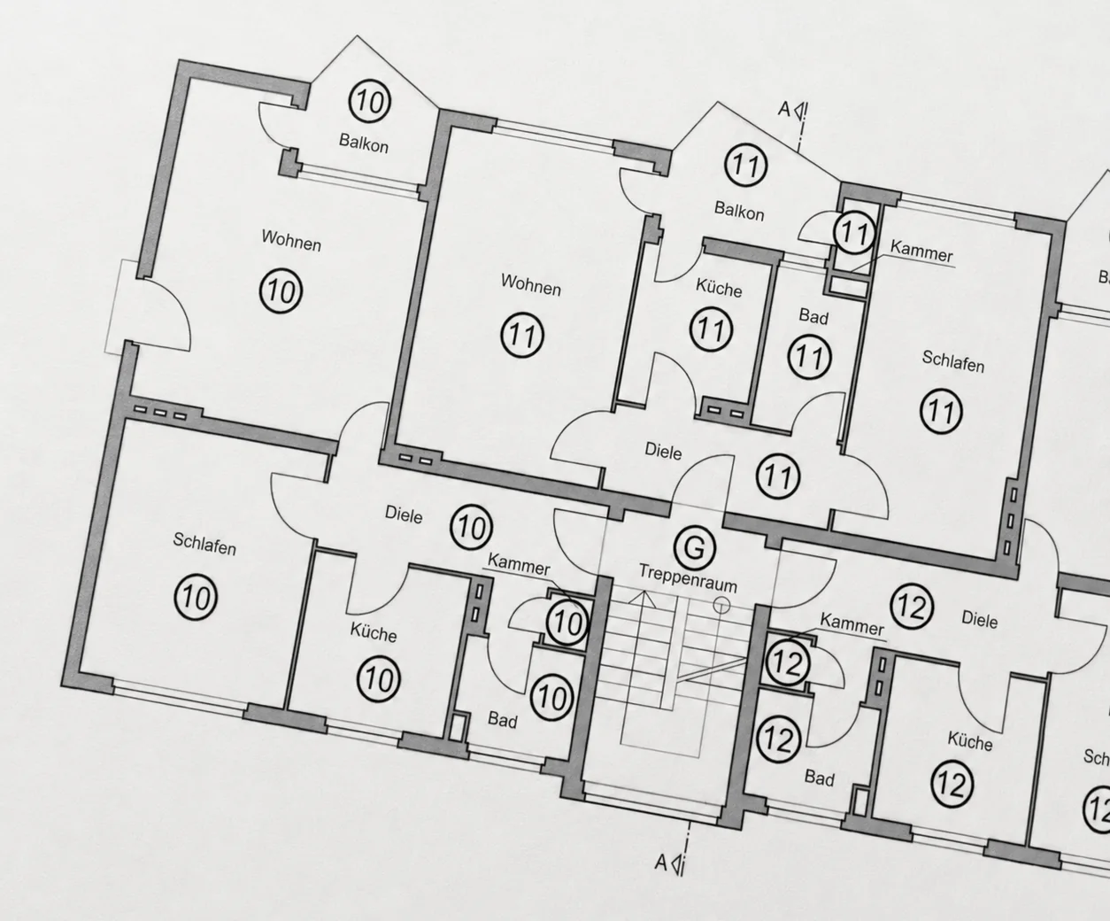 Detail eines Aufteilungsplans mit nummerierten Einheiten